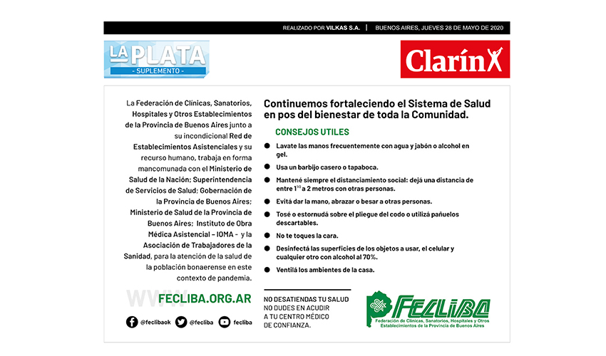 Suplemento del Diario Clarín AM LA PLATA Especial de COVID-19